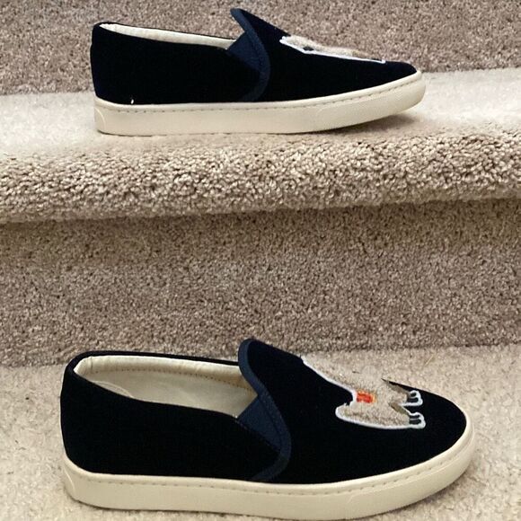 Soludos Women's Navy Velvet Llama Shoes Embroidered Slip On Sneakers Size 7‎ - Picture 2 of 7